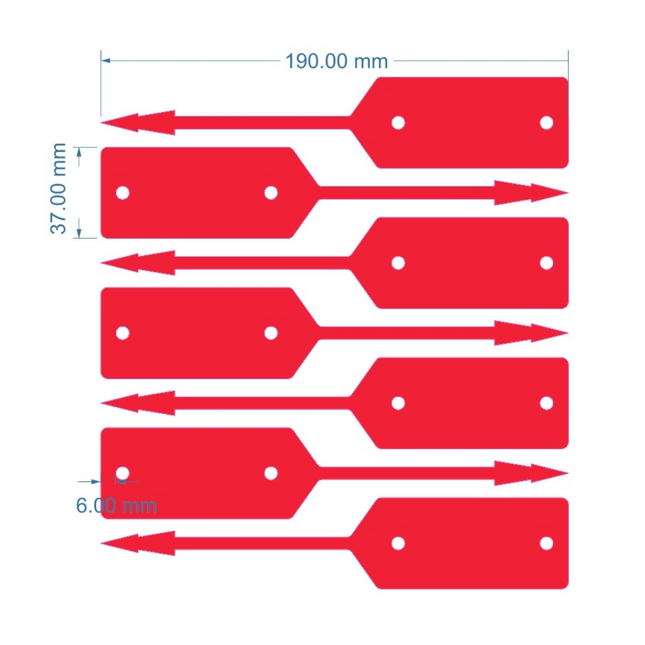 Self-locking key tags  red HDPE 190x37mm