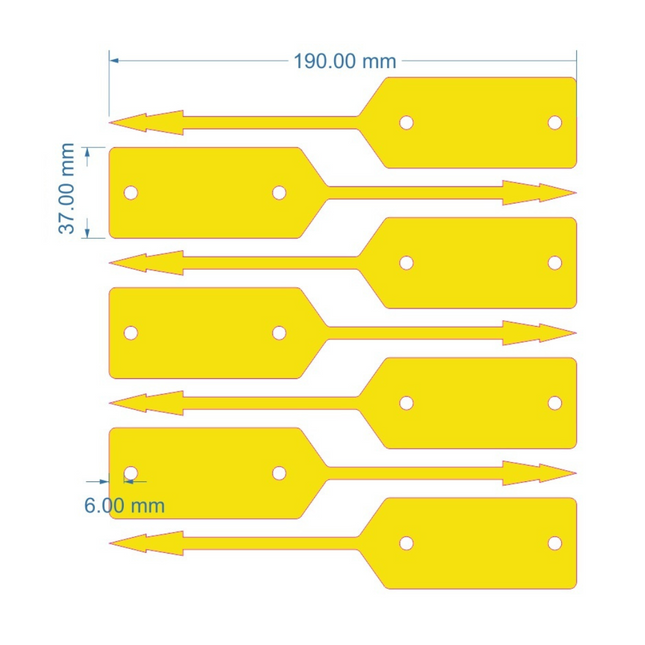Self-locking key tags yellow HDPE 190x37mm