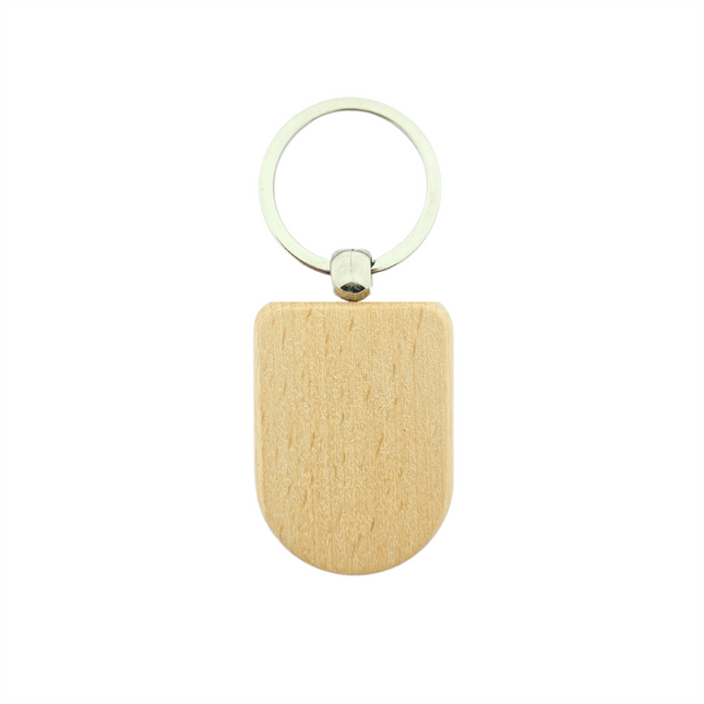 Blank wooden keychain half oval 50 x 35 mm - 1 pc