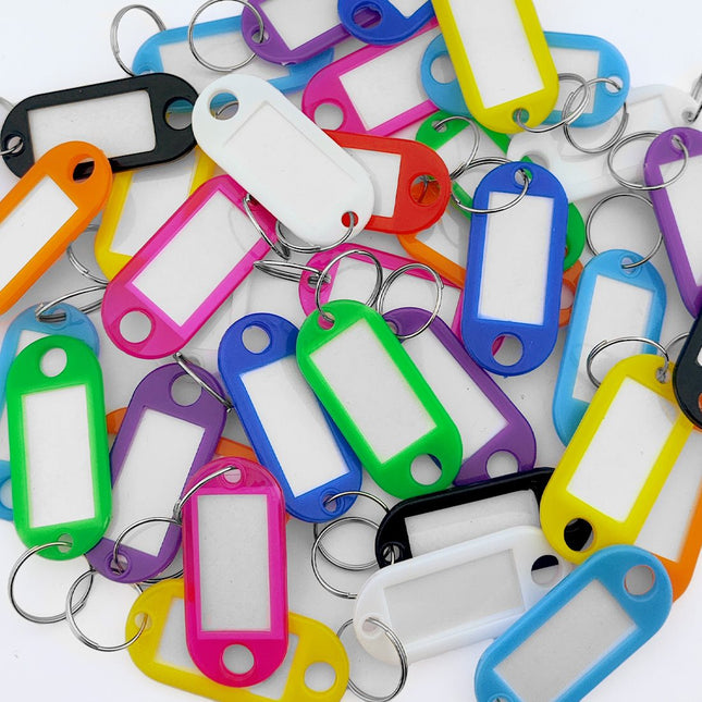 Plastic key tags with label window color mix 48 x 22 mm – 100 pcs