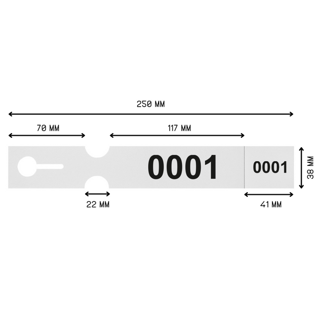 Numbered loop-lock labels white PET 250x38mm