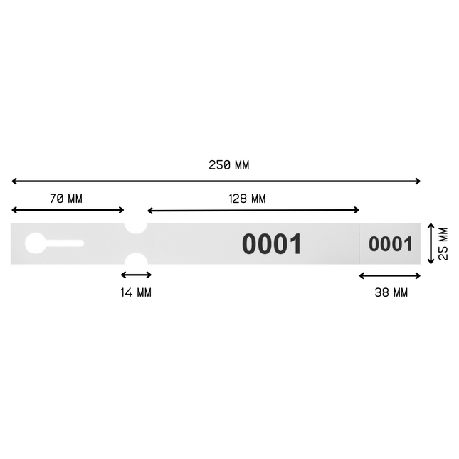 Numbered loop-lock labels white PET 250x25mm