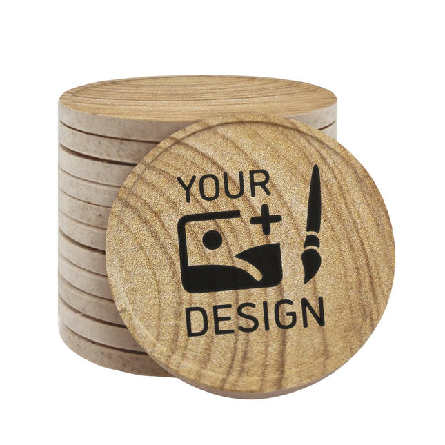 Custom wood fiber tokens with wood-grain look Ø35mm - 100 pcs