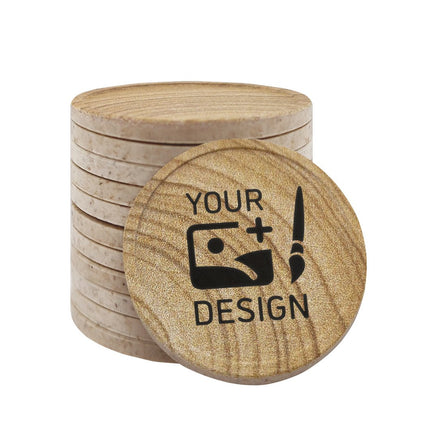Custom wood fiber tokens with wood-grain look Ø29mm - 100 pcs