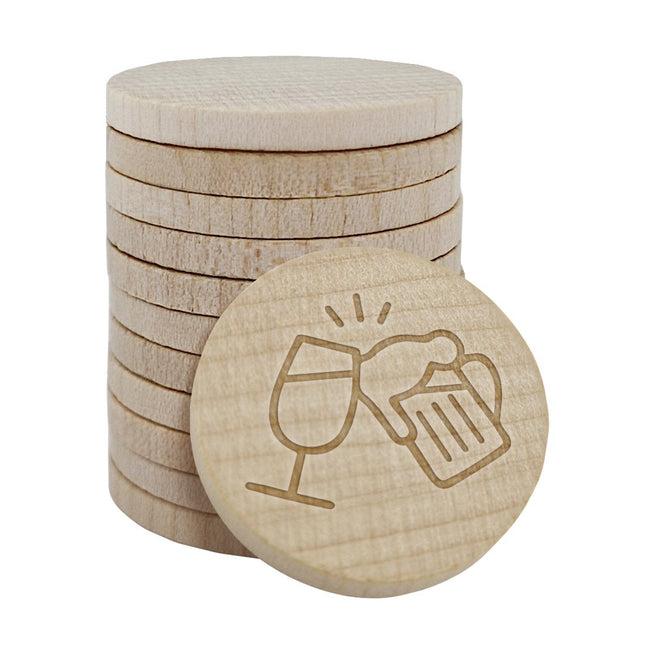 Beer and wine wooden tokens Ø29mm – 100 pcs