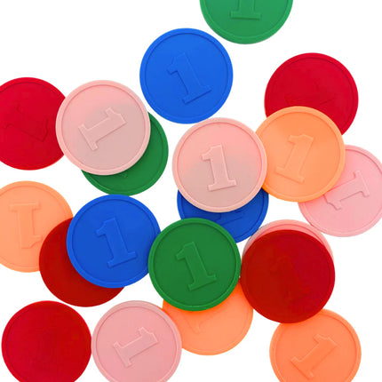Plastic embossed tokens number 1 Ø29mm – 250 pcs