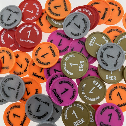 Custom printed plastic tokens Ø29mm – 100 pcs