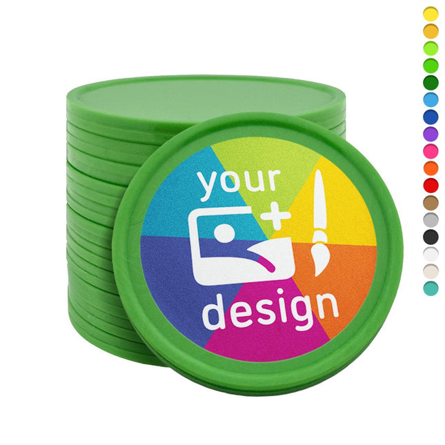 Custom printed plastic tokens Ø35mm – 100 pcs
