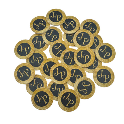 Custom wood fiber tokens with wood-grain look Ø35mm - 100 pcs