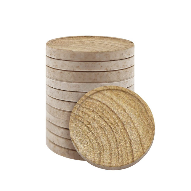 Custom wood fiber tokens with wood-grain look Ø23mm - 100 pcs