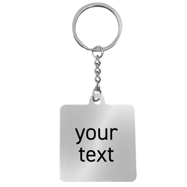 Stainless steel square keychain with text - 1 pc