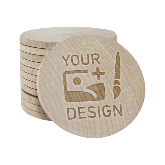 Custom embossed wooden tokens Ø50mm – 100 pcs