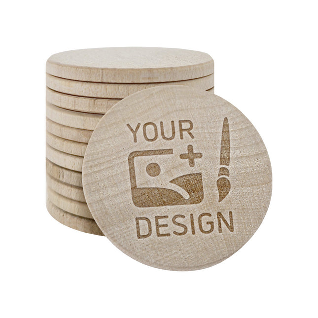 Custom embossed wooden tokens Ø37mm – 100 pcs