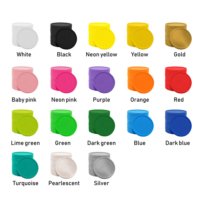 Custom foil print plastic tokens Ø29mm – 100 pcs