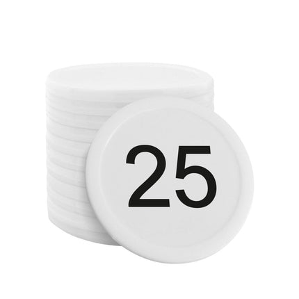 White numbered tokens - 100 pc