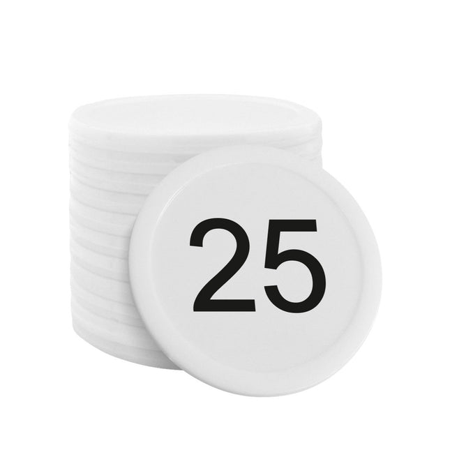 White numbered tokens - 100 pc