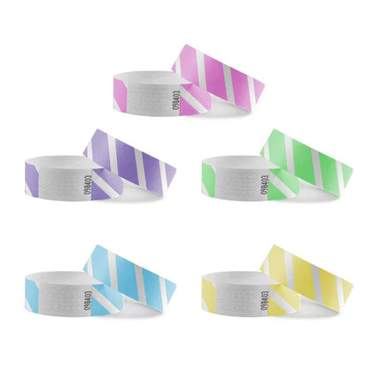 Striped Tyvek wristbands color mix - 100 pcs