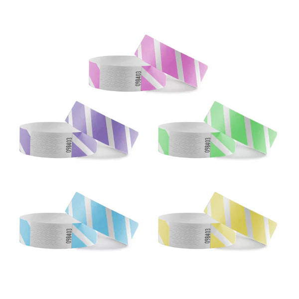 Striped Tyvek wristbands color mix - 100 pcs