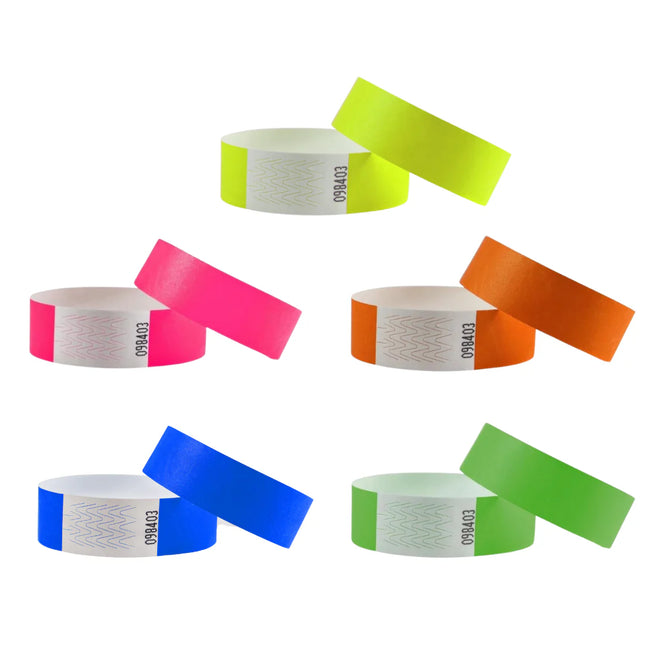 Neon Tyvek wristbands color mix - 100 pcs