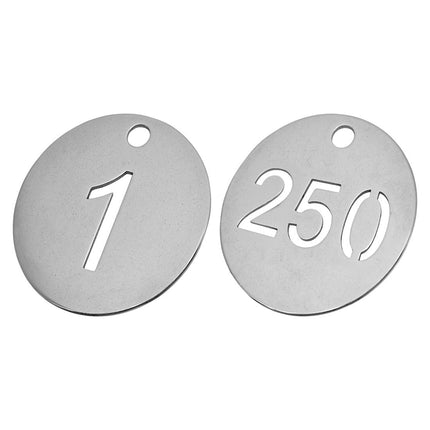 Stainless steel key tags with cut-out number - per set