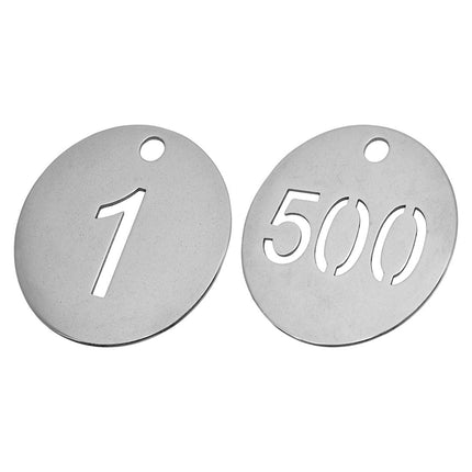 Stainless steel key tags with cut-out number - per set