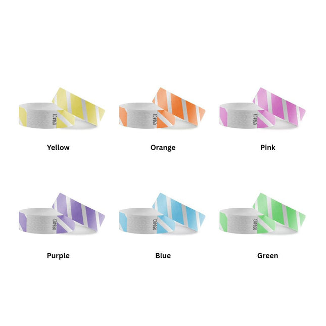 Color mix striped Tyvek wristbands - 100 pcs