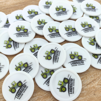 Custom plastic tokens Ø28 mm white - 100 pcs