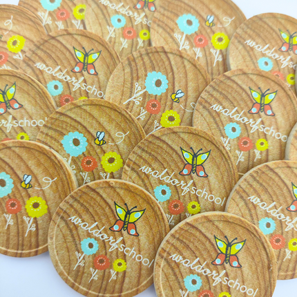 Custom wood fiber tokens with wood-grain look Ø29mm - 100 pcs