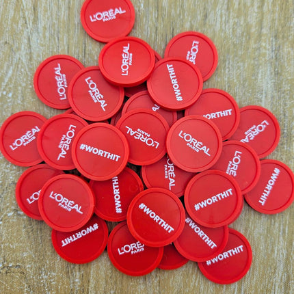 Custom printed plastic tokens Ø23mm – 100 pcs