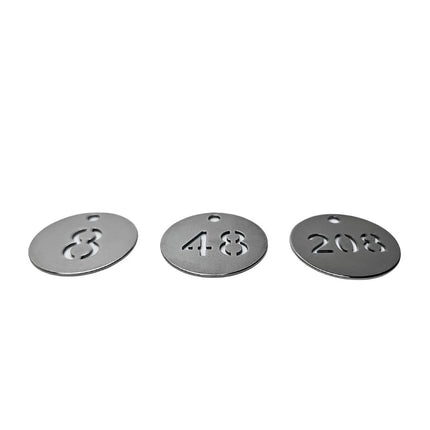 Stainless steel key tags with cut-out number - per set