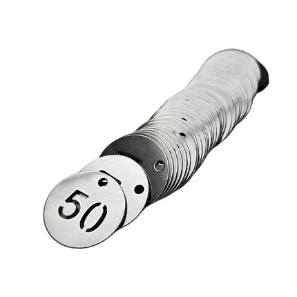 Stainless steel key tags with cut-out number - per set