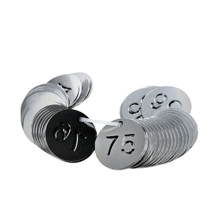 Stainless steel key tags with cut-out number - per set