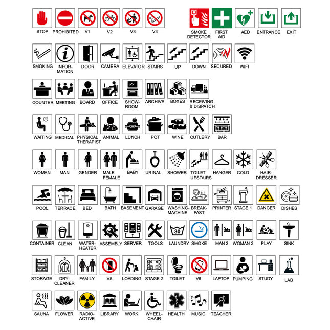 Arrow left and symbol door sign 165x45mm - 1 pc