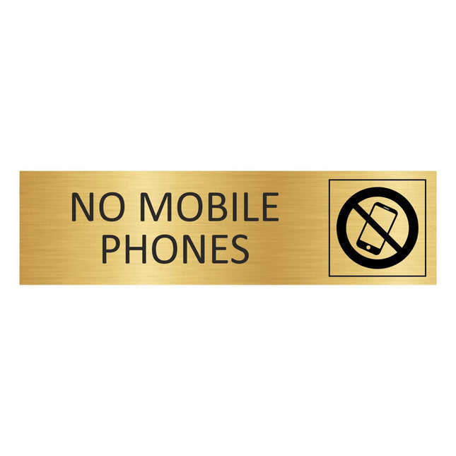 No mobile phones gold door sign 165x45mm - 1 pc