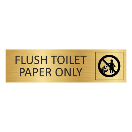 Flush toilet paper only gold door sign 165x45mm - 1 pc