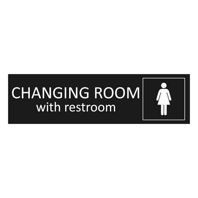Women's changing room with restroom black door sign 165x45mm - 1 pc