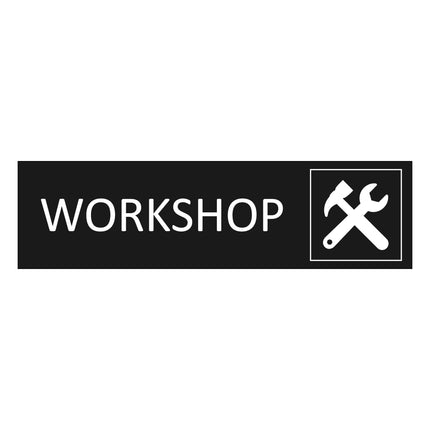 Workshop black door sign 165x45mm - 1 pc