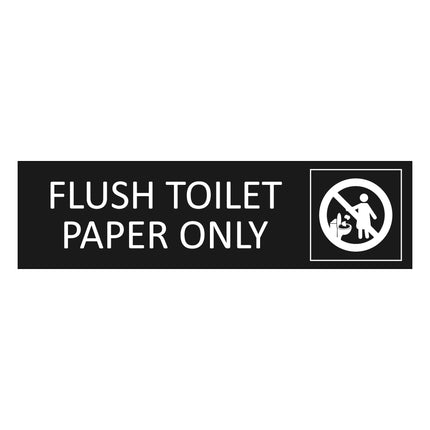 Flush toilet paper only black door sign 165x45mm - 1 pc