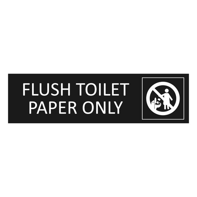 Flush toilet paper only black door sign 165x45mm - 1 pc
