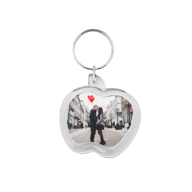 Apple-shaped photo keychain