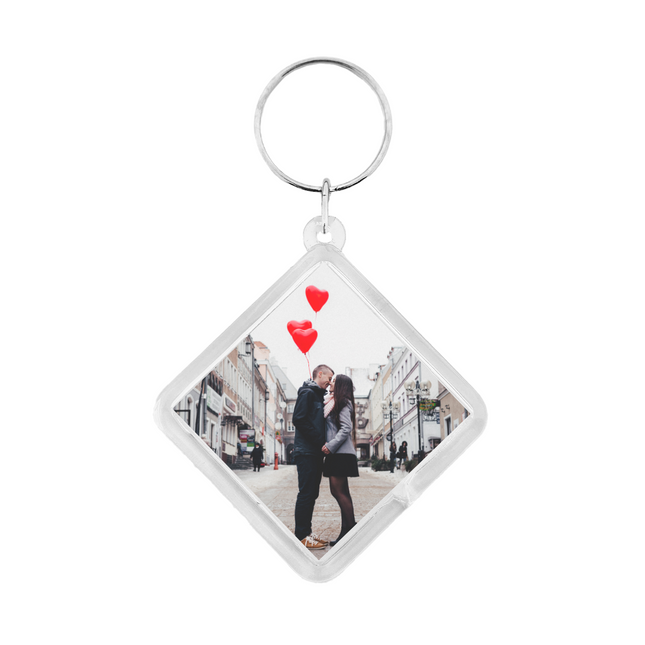 Large diamond-shaped photo keychain