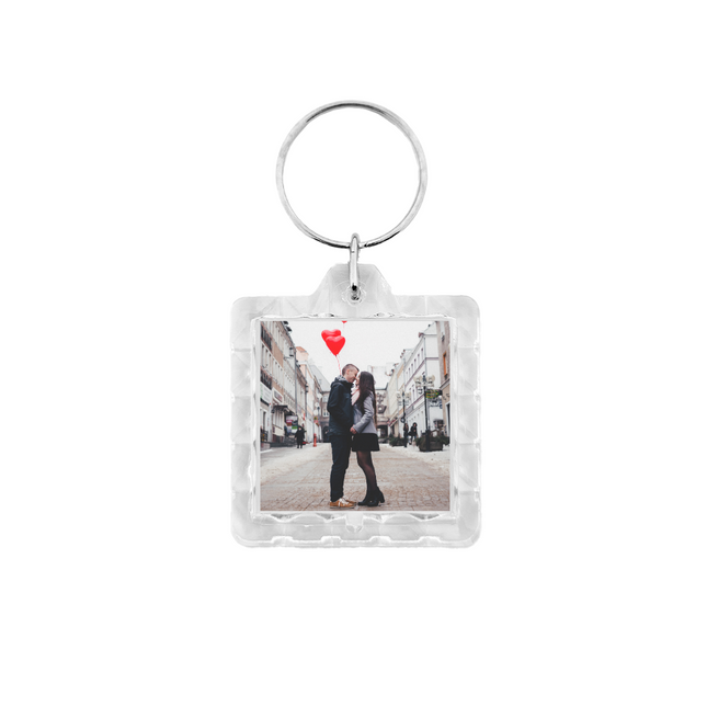 Ribbed square photo keychain