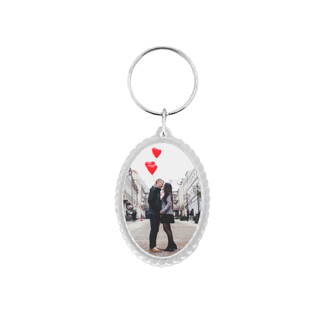 Ribbed oval photo keychain