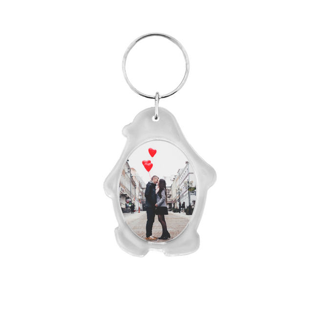 Penguin-shaped photo keychain
