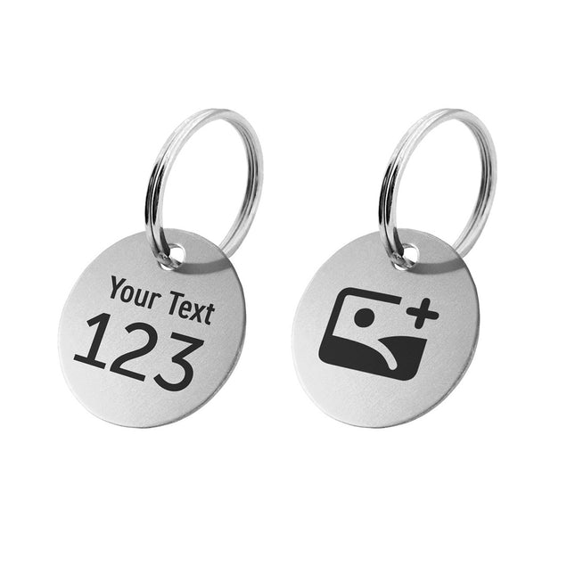 Silver aluminum key tag with number and text and logo double-sided  - 1 pc