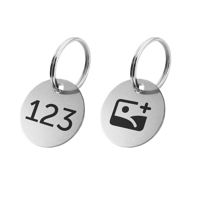 Silver aluminum key tag with number and logo double-sided - 1 pc