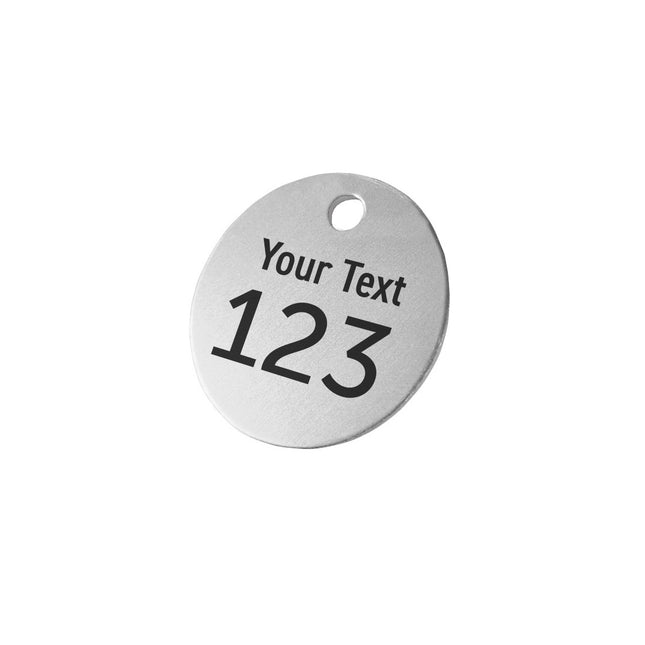 Silver round tags with number and text - 1 pc