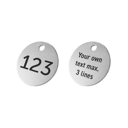 Silver custom aluminum tags with number and text - 1 pc