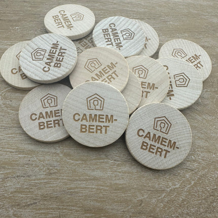 Custom embossed wooden tokens Ø37mm – 50 pcs