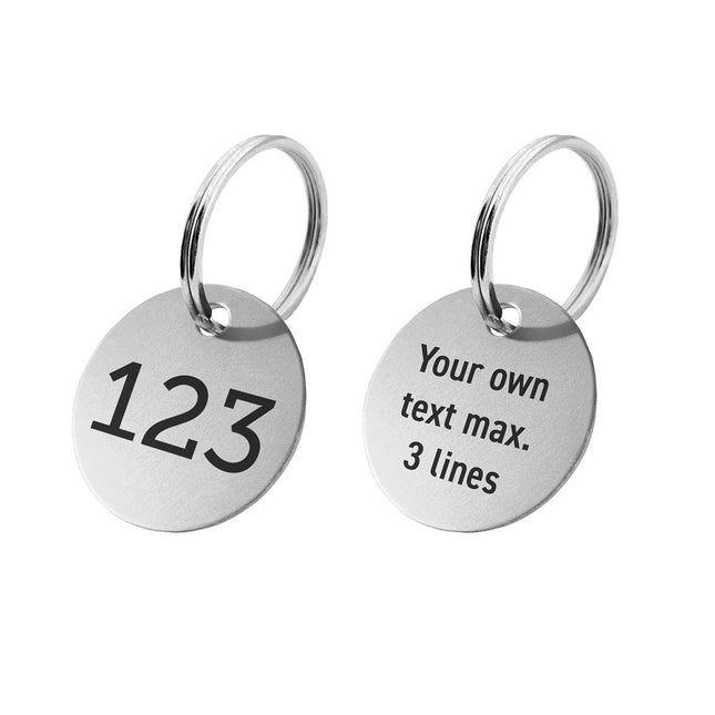 Silver aluminum key tag with number and text double-sided - 1 pc